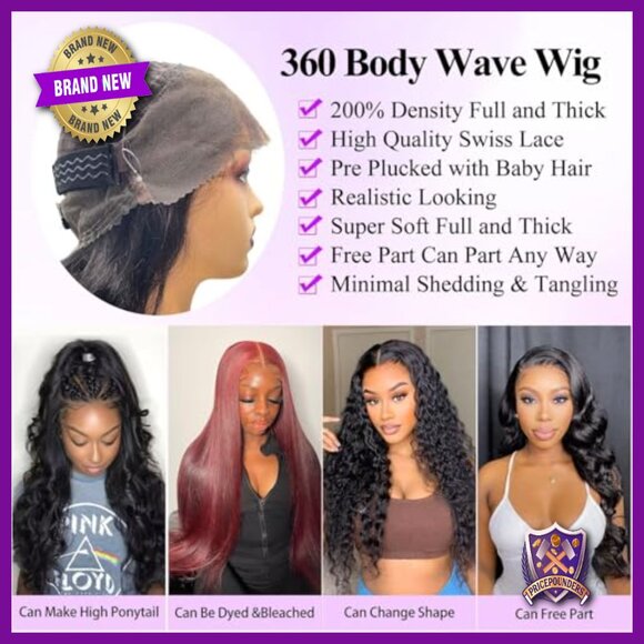 360 Lace Front Human Hair Wig Body Wave 20in Glueless Drawstring HD main image 5